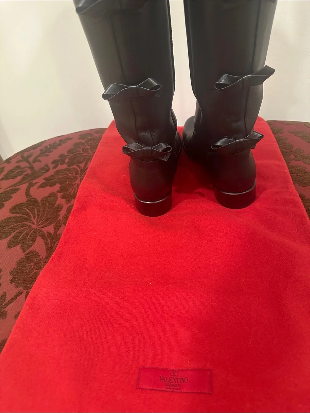 Valentino Black Leather Over-the-Knee Boots with Rear Bow Details
